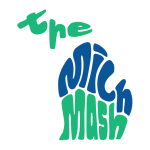 The Mich Mash logo in blue and green and in the shape of Michigan
